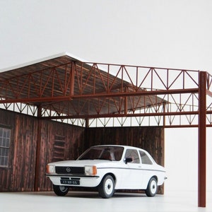 Wooden Retro Car Shelter 1:18 Scale – Shed Garage Diorama Kit Display SIZE 1/18
