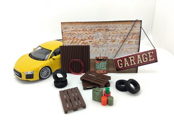 Garage Diorama Parts Set 1:18 Scale – Model Car Display Accessories - Miniature Decoration