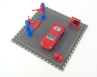 Escala 1:43 Base de estacionamiento Diorama Pantalla de modelos de automóviles fundidos a presión Equipo en miniatura de servicio automático Decoración de pista Elevador de automóviles en miniatura