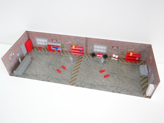 Scale 1:43 Two-floor Brick Garage Diorama Model Kit With Furniture