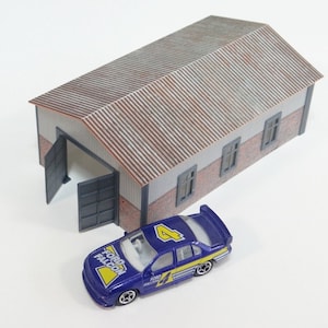 Diorama hangar Car model garage with &#39;metal&#39; roof Scale 1:60, 64 Auto service Diecast models display decoration Diorama model kit
