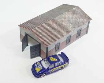ジオラマ格納庫 金属製屋根付きカーモデルガレージ スケール 1:60、64