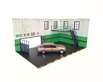 ジオラマカーガレージ小道具セット。スケール1:24。ジオラマガレージ