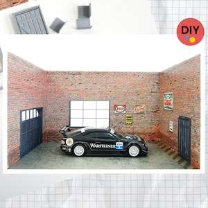 DIY Brick garage Scale 1:24 Car model display Diorama model kit Auto service brick garage Diorama car model display