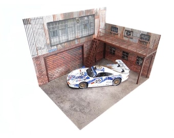Kit diorama in metallo con vecchio garage in mattoni in scala 1:18 - Espositore per officina di modellismo automobilistico
