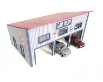 Car Wash Building 1:43 Scale – Diorama Model Kit Auto Cleaning Centre Model Car Display Decor Size 1/43