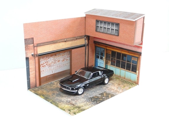 1/24スケール 店舗兼ガレージジオラマ – ダイキャストモデルカー用