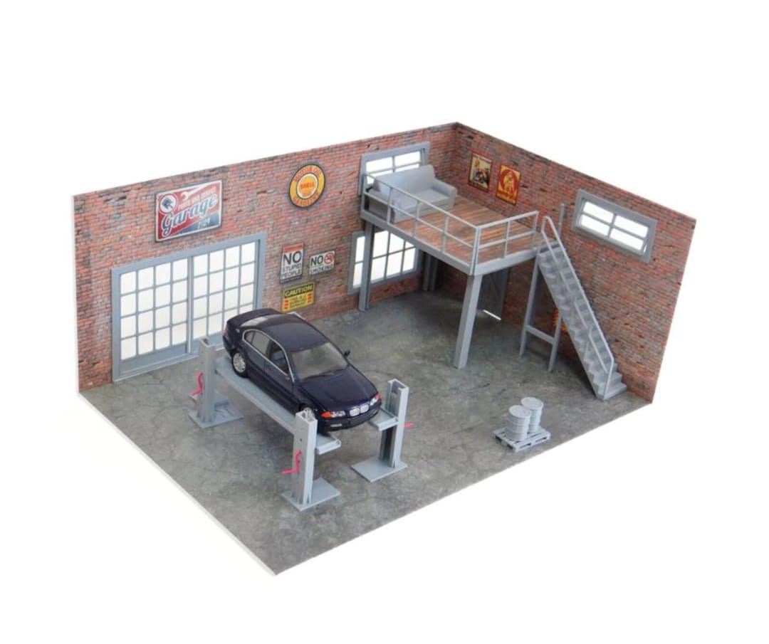 DIYジオラマモデルキット モデルカーディスプレイ 2階建てレンガ