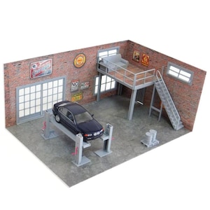 DIY Diorama model kit Model car display Two-Floor Brick Garage – 1:43 Scale