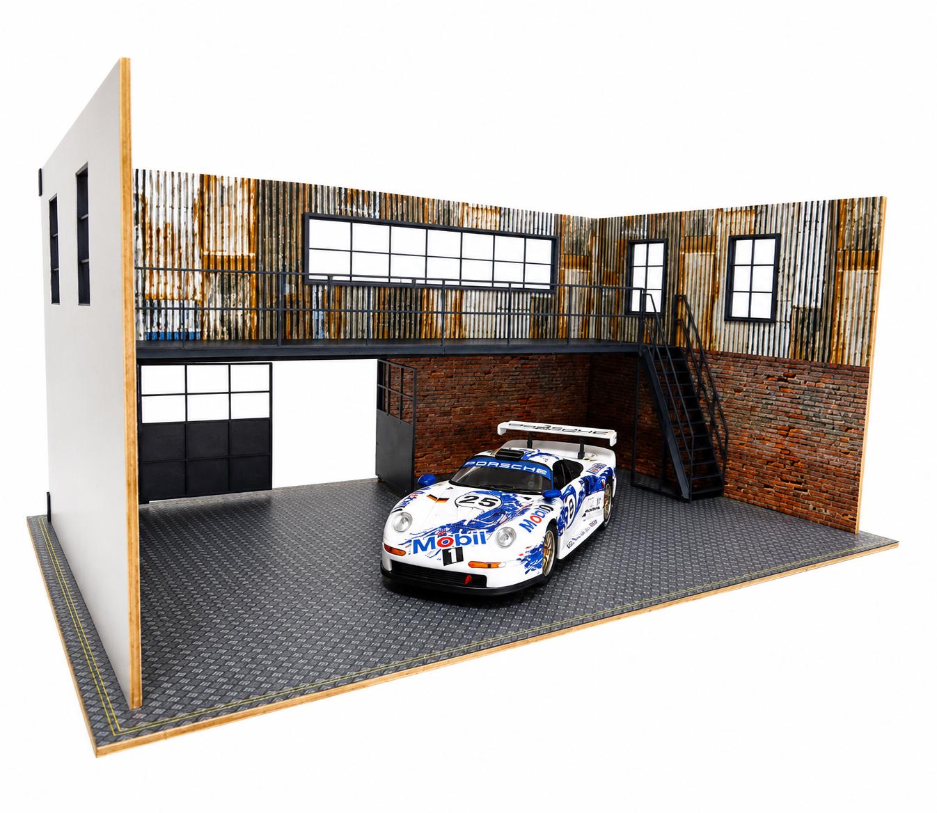 1:18 Scale Two-floor Auto Garage Diorama Mini Workshop Building