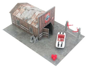 1:64スケール屋外ガレージジオラマキット - モデルカーディスプレイ