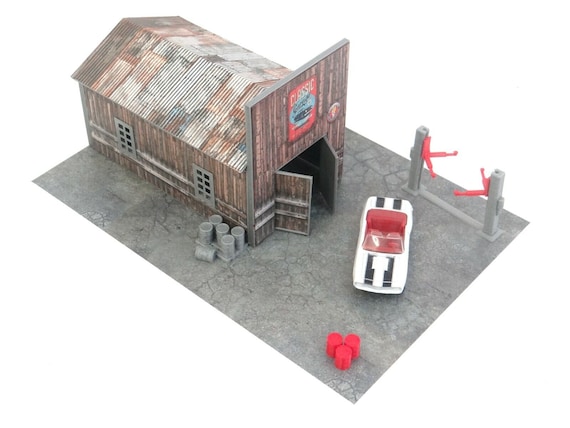 屋外ガレージジオラマモデルキット – 1:60～64スケールの
