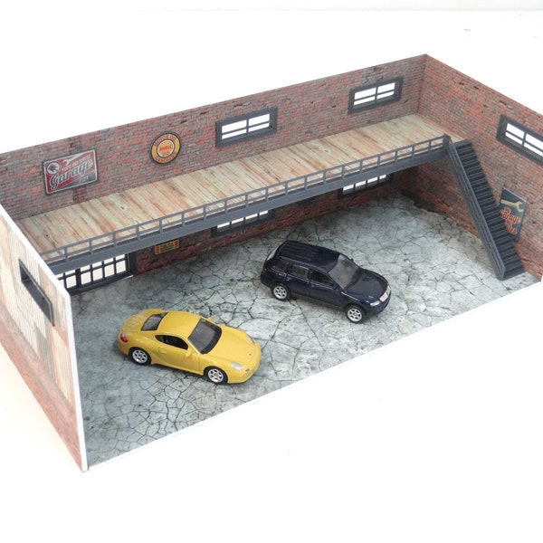 Two-story garages / Auto service / Scale 1:60, 64 / Model car display / Diorama model kit