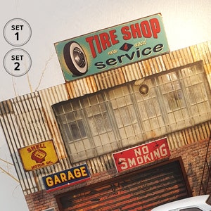 Diorama sets of advertising signs. Accessories for garage models. Diorama parts. Diorama display decoration.