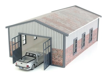 Car model outdoor garage Hangar-barn Diorama model kit 1:43 scale Miniature 1/43