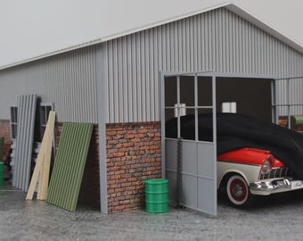 1/18スケール ミニチュア格納庫 – ダイキャストカー展示用ガレージ