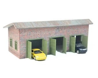 ジオラマ格納庫 金属製屋根付きカーモデルガレージ スケール 1:60、64