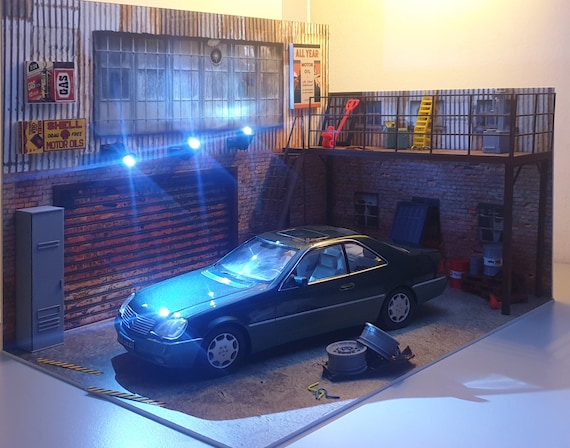 ジオラマLEDガレージライト、1:18スケール、ミニチュアディスプレイ