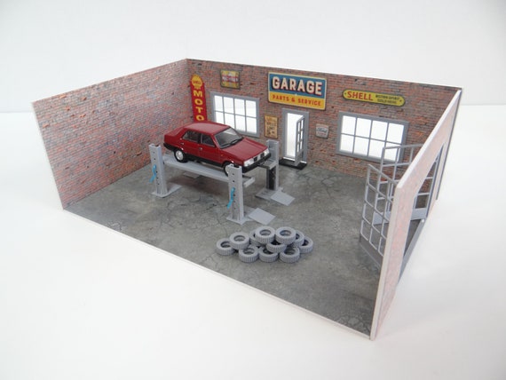 Scale 1:43 Diorama Brick Auto Garage Model Cars Display Miniature