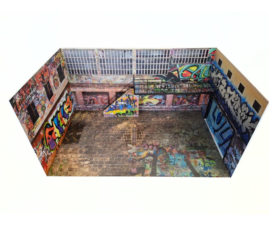 1:18 Scale Graffiti Garage Diorama – Urban Street Display Model