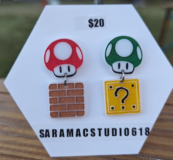Mushroom Earrings, Super Mario inspired
