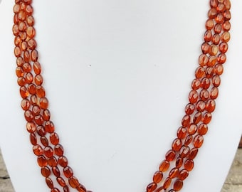 Hessonit Granat Halskette, glatte ovale Perlen, natürlicher Edelstein Schmuck