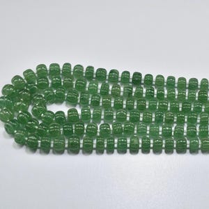 Green Strawberry Quartz Carved Melon Shape Gemstone Beads 8mm - 10.50mm, Natural Strawberry Quartz Watermelon Shape Beads 18 Inch 1 Strand