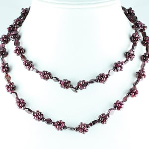 Garnet Rope Necklace , Beaded Garnet Necklace , Handmade Necklace, Vintage Genuine Garnet Smooth Beaded Rope Necklace 25&quot; Vintage Jewelry