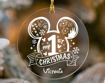 My First Christmas Disney Inspired Engraved Acrylic Ornament, Mickey My 1st Christmas Ornament, Baby's 1st Christmas Ornament