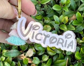 Personalized Name Disney Inspired Keychain, Rose Gold Custom Disney Keychain, Disney Acrylic Keychain, Name Bag Tag, Disney Bag Tag