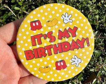 Mickey Mouse Birthday Button, Birthday Button Mickey Mouse Themed, Disney Mickey Mouse, Birthday Button, Celebration Button, Birthday Favors