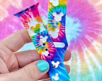 Tie Dye Disney Castle Apple Watch Band, Engraved Disney Band, Disney Watch Band, Silicone Apple Watch Band