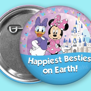 Two (2) Disney with My Bestie Buttons, Custom Bestie Button, Bestie Button, Disney Trip Button, Disney Celebration Button, Trip Button