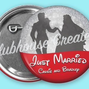 Just Married Button, Custom Just Married Button, Wedding Button, Disney Wedding, Disney Celebration Button, Custom Celebration Button