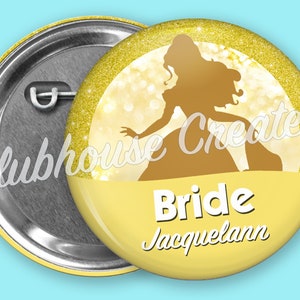 Disney Princess Inspired Bridal Party Glitter Button, Bridal Party Button, Bridesmaid Button, Groomsman Button, Disney Bridal Party Button