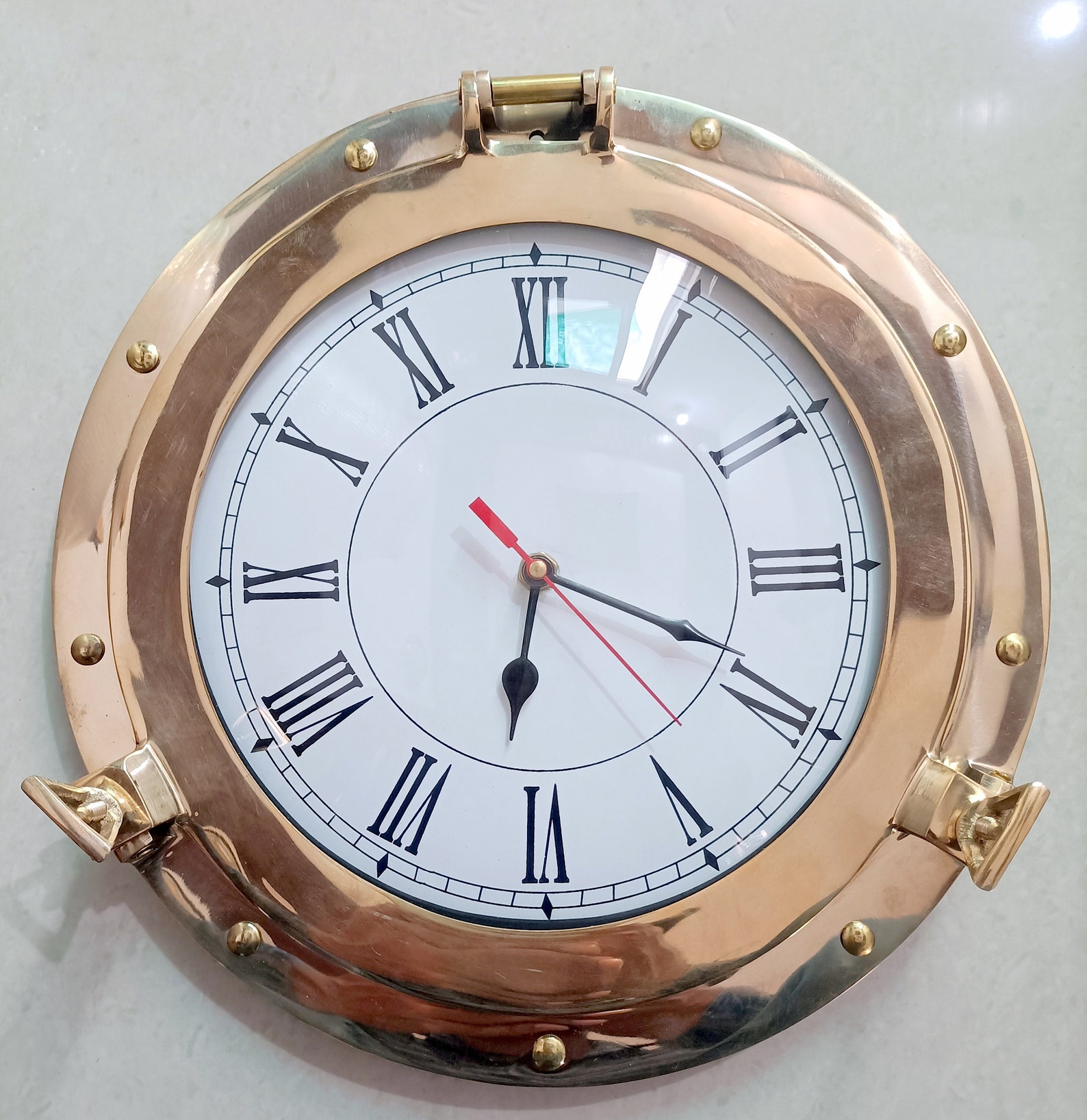 Nautical Brass Porthole Clock 12 Inches Home Décor Brass Clock Etsy