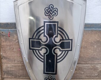 Medieval Armor Handmade Knight Templar Shield: Celtic Cross Viking LARP Cosplay Halloween Gift