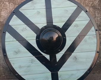Middeleeuws houten Viking-schild: wanddecor klaar voor de strijd, kostuumrekwisiet