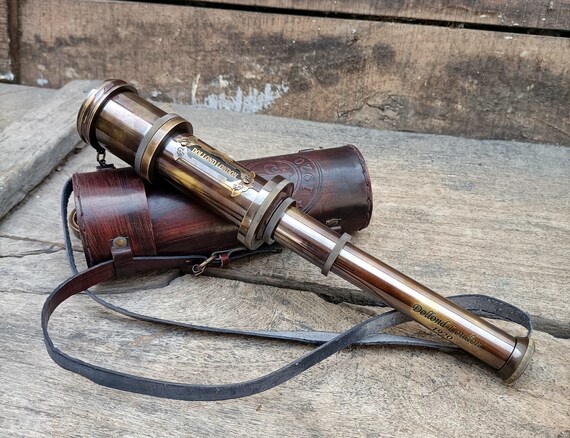 Details about   Vintage Nautical Antique Maritime Brass Engraved Telescope with Leather Cover 