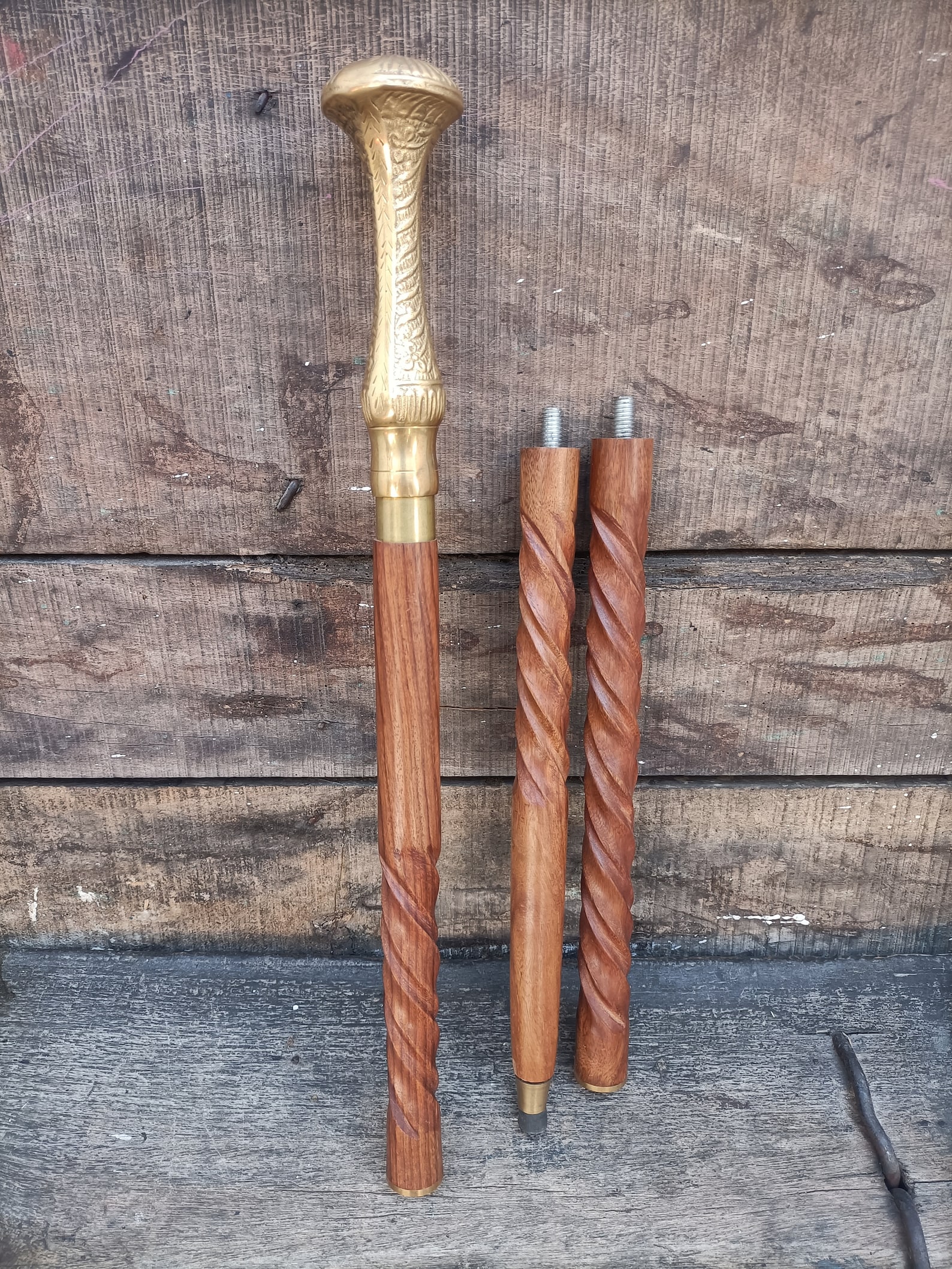 Vintage Handmade Solid Brass Long Handle Wooden Walking Stick Etsy