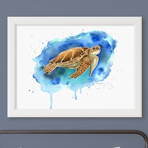 Sea Turtle Ocean Print, Sea Life art, Marine Turtle Wall Decor, Watercolor