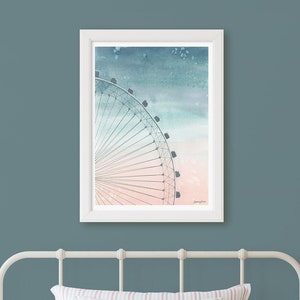 Fair Print, Pastel Sky Wall Art, Ferris Wheel Print, Whimsical Wall Decor, Watercolor Artwork