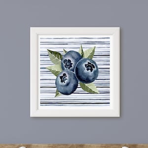 Blueberry Print,  Fruit Wall Art, Kitchen Wall Decor, Watercolor Print