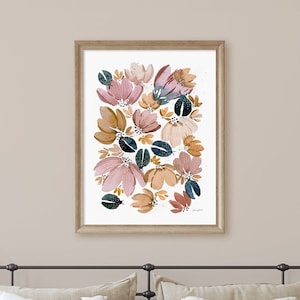 Mauve Ladybug Print, Dusty Pink Wall Art, Flower Wall Decor, Watercolor Print, White Background