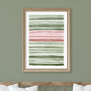 Sage Stripe Print, Blush and Sage Green Wall Art, Dusty Stripe Wall Decor, Tonal Art