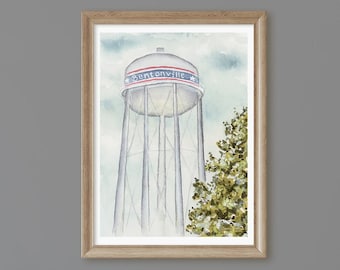 Bentonville, Arkansas Print, Water Tower Wall Art, Northwest Arkansas Wall Art, Watercolor Print