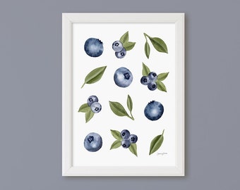 Blueberry Fruit Art Print Watercolor Artwork Wall Decor Print - Etsy