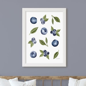 Blueberry Print, Fruit Wall Art, Kitchen Wall Decor, Watercolor Print