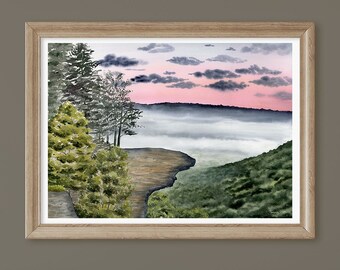 Hawksbill Crag Print, Whitaker Point, Arkansas Wall Art, Landscape Wall Decor, Watercolor Painting