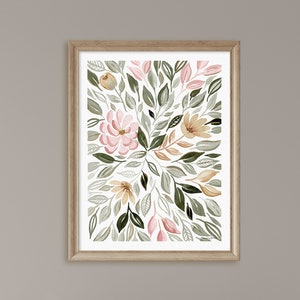 Sage & Blush Sunburst Print, Botanical Wall Art, Sage Green Art, Flower Wall Decor, Watercolor Print, Nursery print